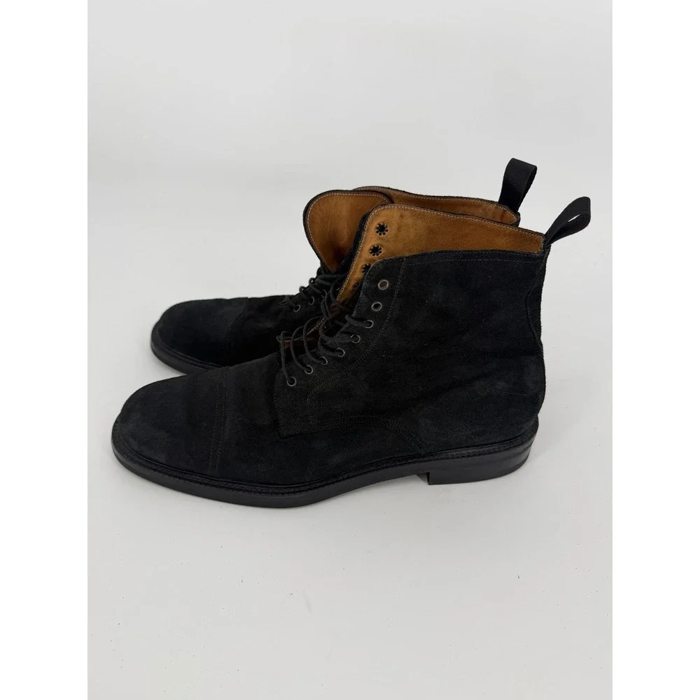 Barneys New York Mens Black Suede Cap Toe Combat Boots Made in Italy Size 12